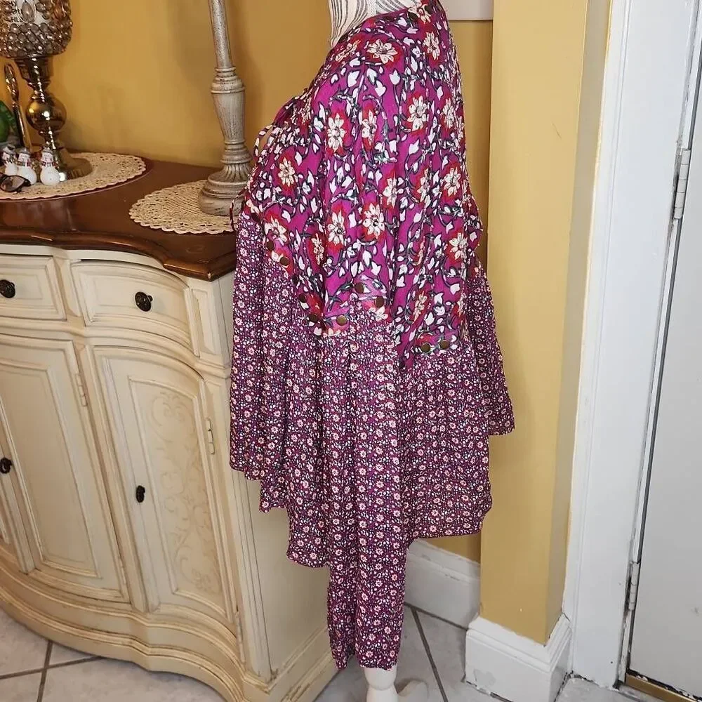 Free People Malia Babydoll Jacket | Embellished Boho Floral Tie Neck sz L